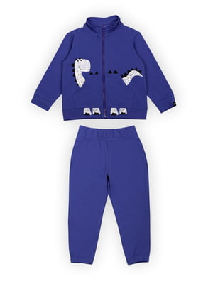 Яркий синий хлопковый костюм: кофта и брюки | 6764302
