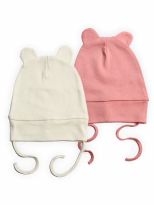 Комплект шапок хлопковых для новорождённых на завязках | 6764306