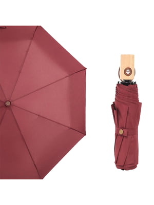 Зонт бордовый складной с деревянной ручкой полный автомат | 6764375