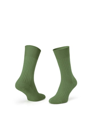 Шкарпетки зелені Loden ribbed з полосою з мерсирізованого хлопку | 6764395