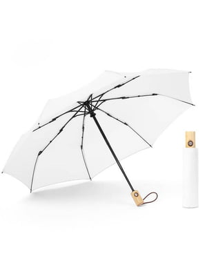 Зонт белый складной с деревянной ручкой полный автомат | 6764410