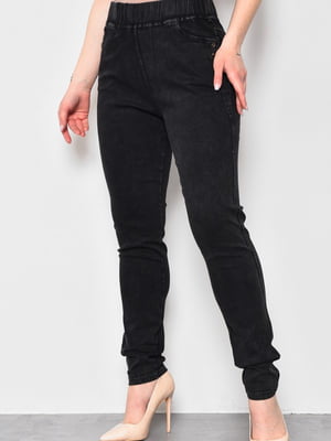 Звужені чорні напівбатальні джинси з еластичним поясом | 6768977