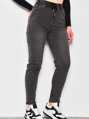 Темно-сірі звужені джинси з еластичним поясом на кулісі | 6768997