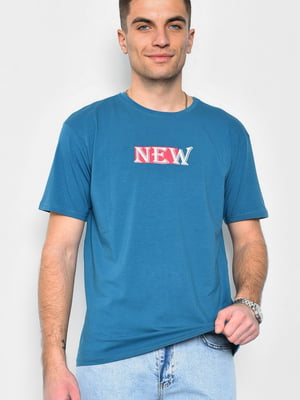 Синя базова футболка з принтом | 6769056