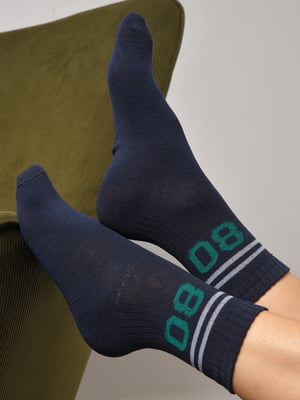 Шкарпетки спортивні темно-синього кольору з принтом | 6769223