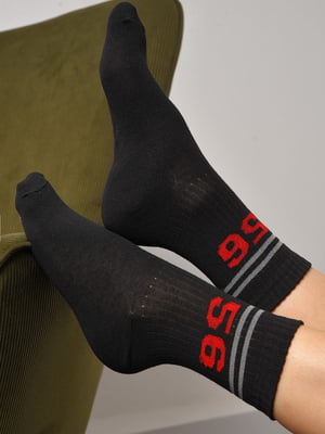 Шкарпетки спортивні чорного кольору з принтом | 6769225