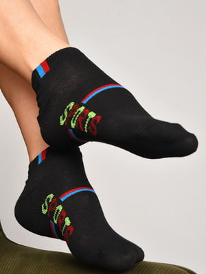 Шкарпетки спортивні чорного кольору з принтом | 6769230