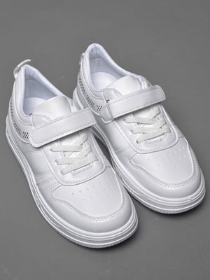Кросівки білого кольору на ліпучці та шнурівці | 6769493