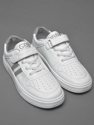 Кросівки білого кольору на ліпучці та шнурівці | 6769497
