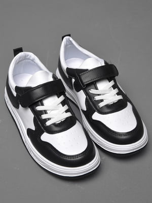 Кросівки чорно-білого кольору на ліпучці та шнурівці | 6769498