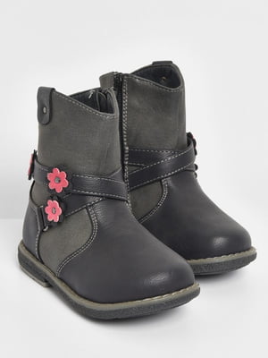 Демісезонні чорні чоботи з декоративними ремінцями з квітами | 6769543