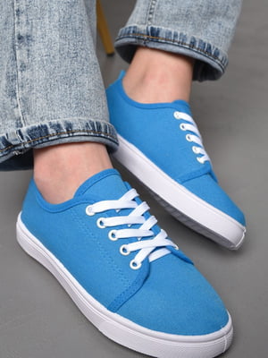 Мокасини блакитного кольору на шнурівці | 6769570