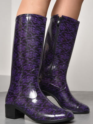 Високі гумові чоботи з фіолетовим візерунком | 6769598