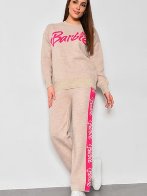 Бежево-рожевий костюм з написами Barbie: джемпер і штани вільного фасону | 6769792