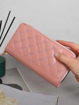 Стьобаний рожевий гаманець з вишивкою | 6769905