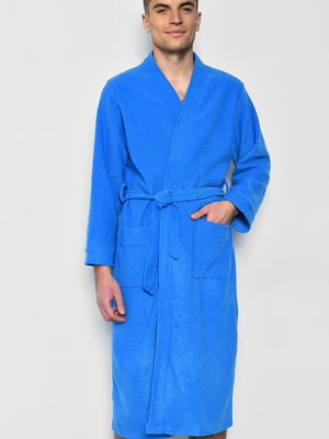 Махровий синій халат з поясом | 6770092