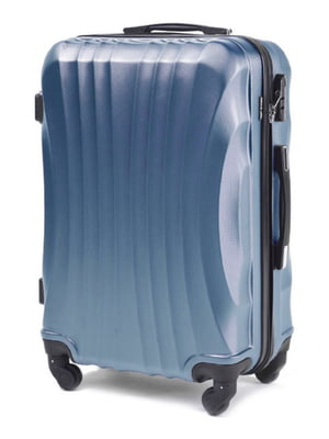Середня дорожня пластикова валіза на 4-х колесах сріблясто-синя (62 л) | 6766380