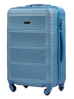 Велика сріблясто-синя дорожня пластикова валіза на 4-х колесах (86 л) | 6766384