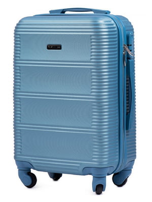 Маленька сріблясто-синя дорожня пластикова валіза на 4-х колесах (45 л) | 6766388