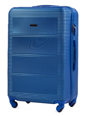 Середня дорожня пластикова валіза на 4-х колесах синього кольору (62 л) | 6766393