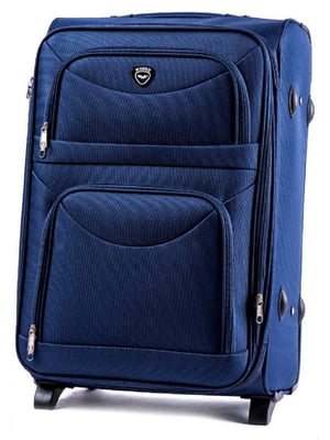 Велика тканинна валіза темно-синього кольору на 2-х колесах | 6766399