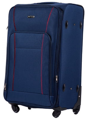 Велика тканинна валіза  темно-синього кольору на 4-х колесах | 6766454