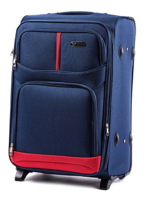 Мала тканинна валіза темно-синього  кольору на 2-х колесах | 6766463