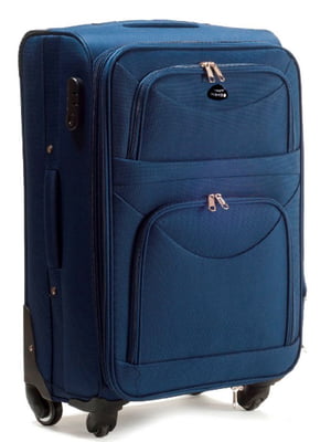 Велика тканинна валіза темно-синього кольору на 4-х колесах | 6766469
