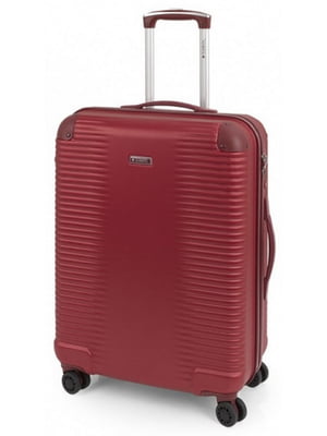 Середня пластикова валіза бордового кольору | 6766574