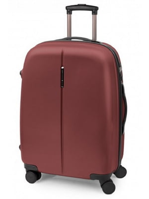 Середня пластикова валіза бордового кольору | 6766597