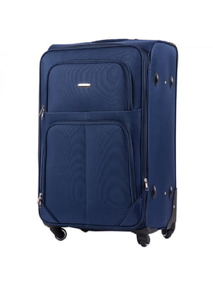 Велика тканинна валіза темно-синього  кольору на 4-х колесах | 6766762