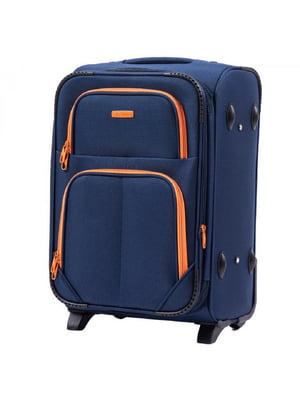 Мала тканинна валіза темно-синього  кольору на 2-х колесах | 6767021