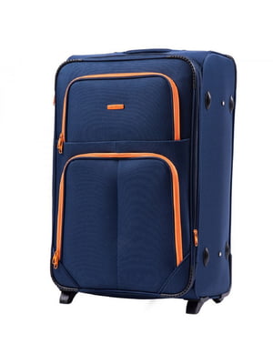 Велика тканинна валіза темно-синього кольору на 2-х колесах | 6767024