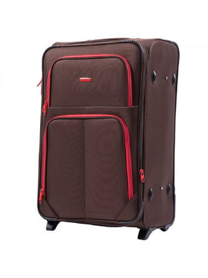 Велика тканинна валіза коричневого кольору на 2-х колесах | 6767026