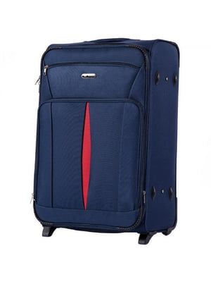 Велика тканинна валіза темно-синього кольору на 2-х колесах | 6767047