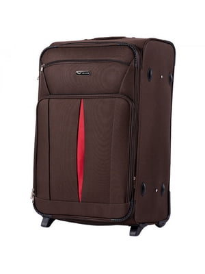 Велика тканинна валіза коричневого кольору на 2-х колесах | 6767049