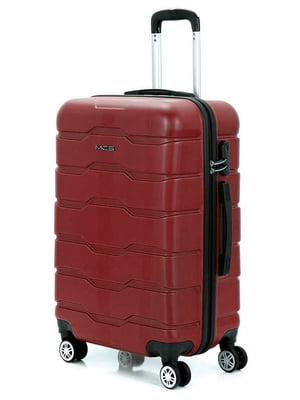 Середня пластикова валіза бордового кольору | 6767207