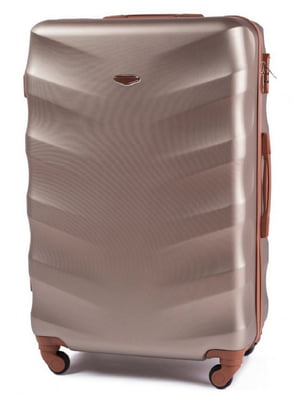 Велика дорожня пластикова валіза кольору шампань на 4-х колесах (86 л) | 6767334