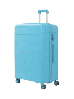 Велика пластикова валіза блакитного кольору на 4-х колесах | 6767347