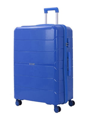 Велика пластикова валіза синього кольору на 4-х колесах | 6767353
