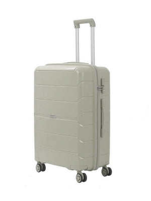 Пластикова валіза сірого кольору середнього розміру на 4-х колесах | 6767436