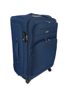 Середня текстильна валіза темно-синього кольору | 6767439
