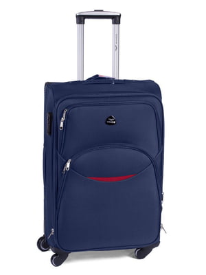 Тканинна валіза середнього розміру темно-синього кольору на 4-х колесах | 6767460