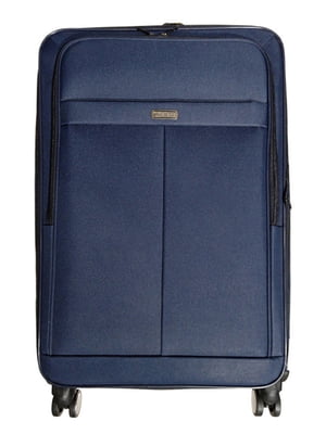 Велика тканинна валіза темно-синього кольору на 4-х колесах | 6767596