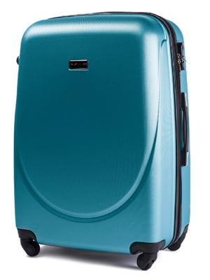 Велика дорожня пластикова валіза на 4-х колесах сріблясто-синя (86 л) | 6767665