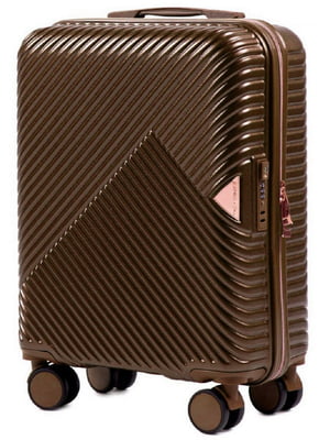 Маленька коричнева дорожня пластикова валіза на 4-х колесах (35 л) | 6767821