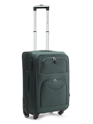 Мала тканинна валіза зеленого  кольору на 4-х колесах | 6767899