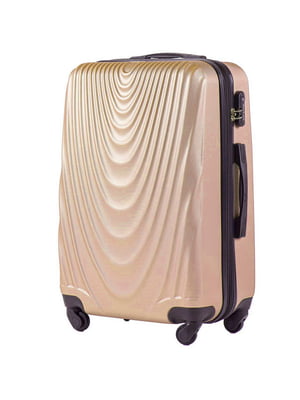 Велика золотисто-рожева пластикова валіза на 4-х колесах з розширенням (86 л) | 6767974