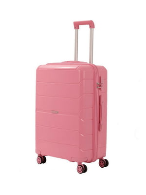 Пластикова валіза рожевого кольору середнього розміру на 4-х колесах | 6767985