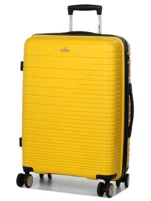 Поліпропіленова валіза середнього розміру жовтого кольору на 4-х колесах | 6768114
